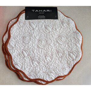 Tahari Home Quilted Pumpkin Placemats Set of 4 Fall Harvest Thanksgiving 16 Inch